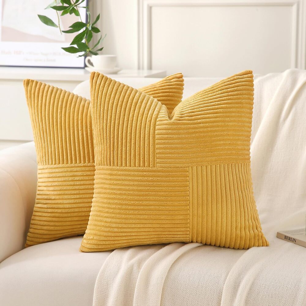 9994 Yellow Throw Pillow Covers 16x16 inch,Pack of 2 Soft Corduroy Cushion